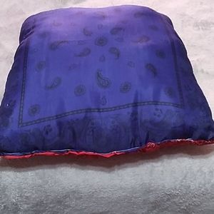 This is a red and blue pillow homemade